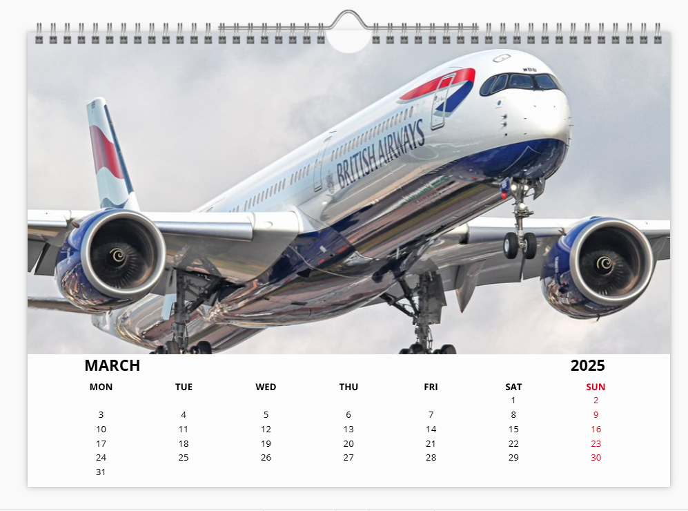 AIRBUS A350 2025 Tribute Calendar A4 WALL Calendar