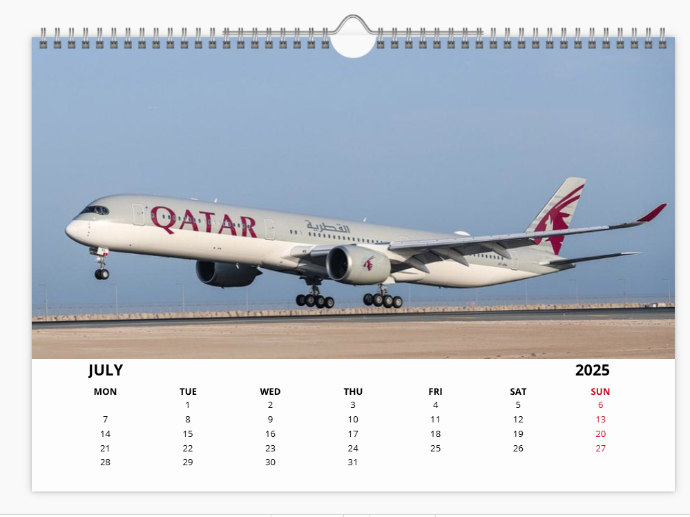 AIRBUS A350 2025 Tribute Calendar A4 WALL Calendar