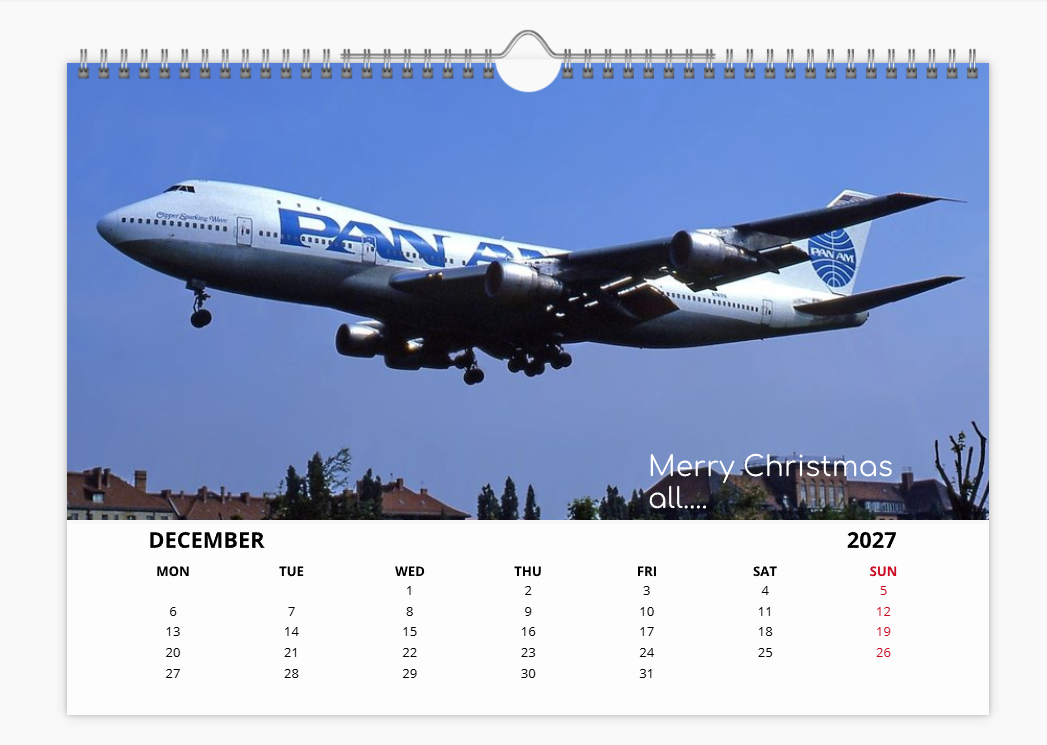 PAN AM Pan American World Airways 2027 Aircraft Tribute Calendar A4 WALL Calendar