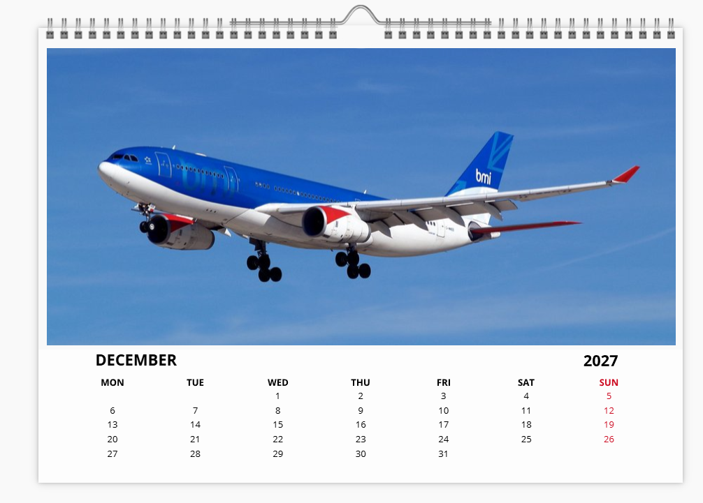 BMA BRITISH MIDLAND AIRWAYS 2027 Tribute Calendar A4 WALL Calendar