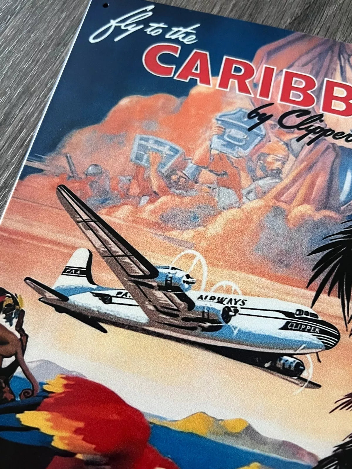 PAN AM Pan American World Airways Clipper to the Caribbean Aircraft Metal Wall Picture Plaque 30x20cm 12x8"
