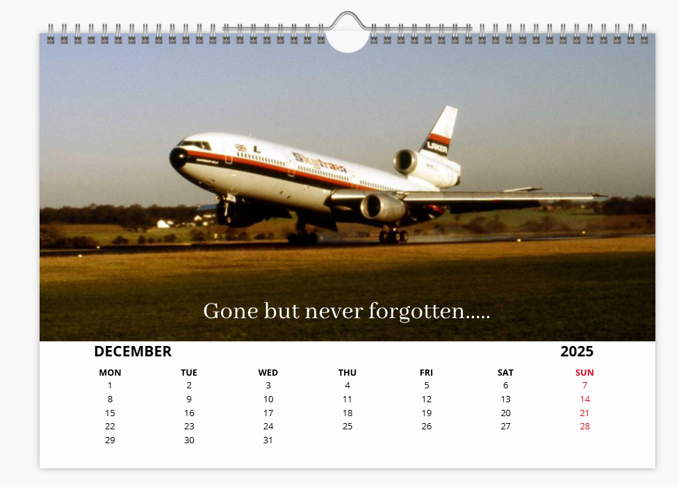 LAKER AIRWAYS 2025 Aircraft Tribute Calendar A4 WALL Calendar
