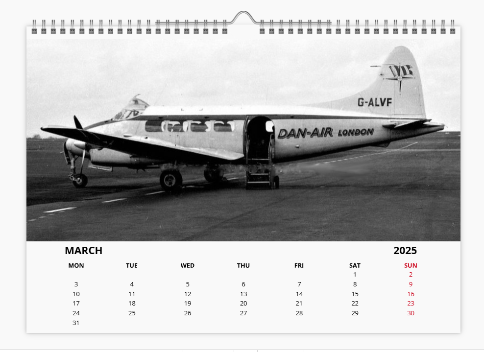 DAN AIR LONDON 2025 Tribute Calendar A4 WALL Calendar