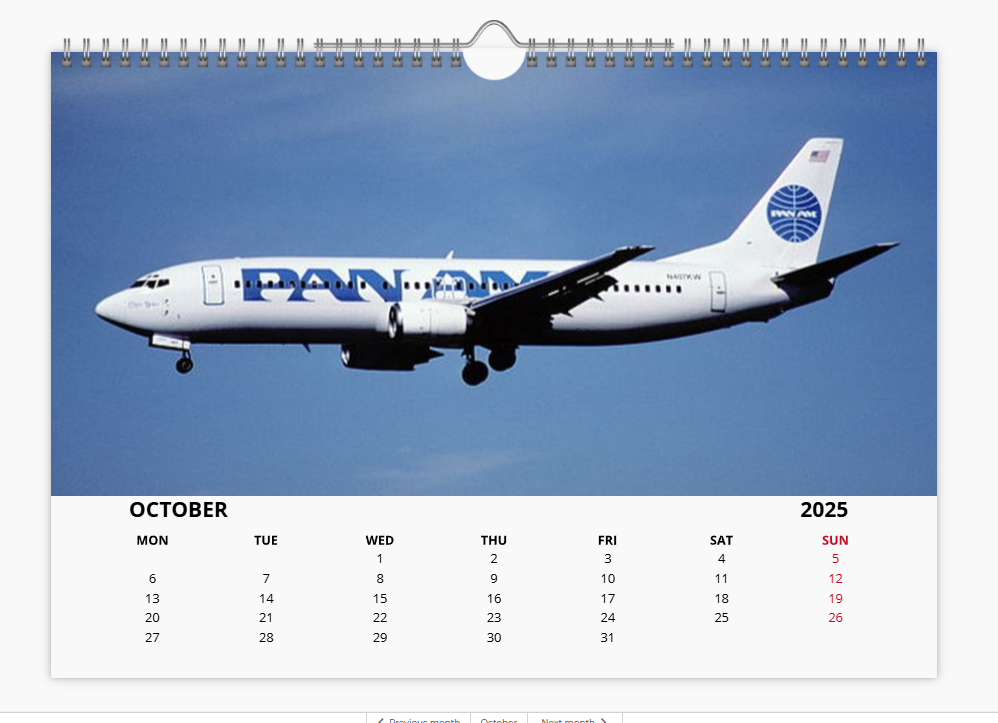 PAN AM Pan American World Airways 2025 Aircraft Tribute Calendar A4 WALL Calendar