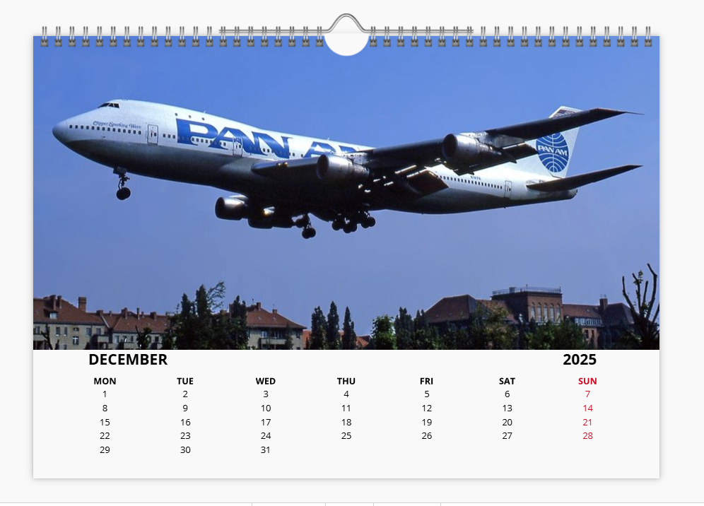 PAN AM Pan American World Airways 2025 Aircraft Tribute Calendar A4 WALL Calendar