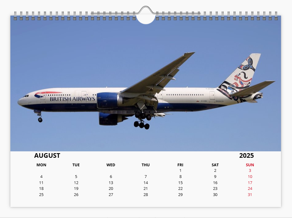 BRITISH AIRWAYS BOEING 777 2025 Tribute Calendar A4 WALL Calendar