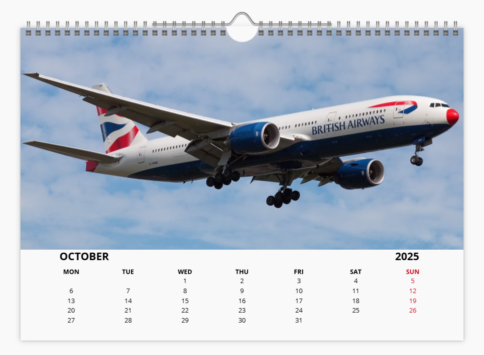 BRITISH AIRWAYS BOEING 777 2025 Tribute Calendar A4 WALL Calendar