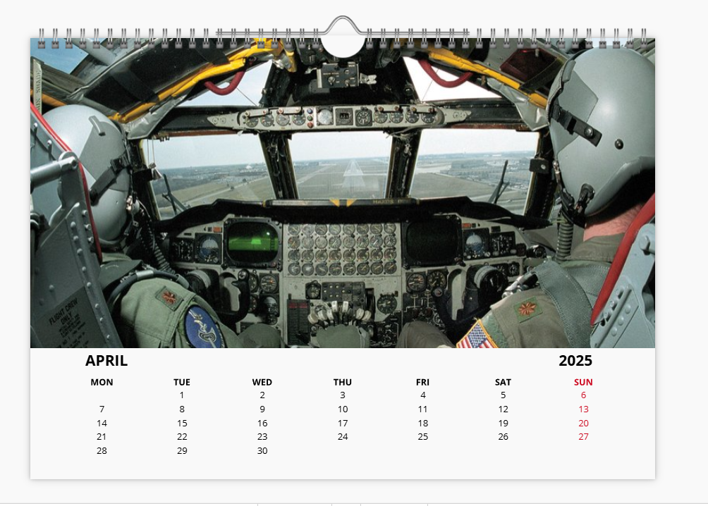 BOEING B52 USAF BOMBER 2025 Tribute Calendar A4 WALL Calendar