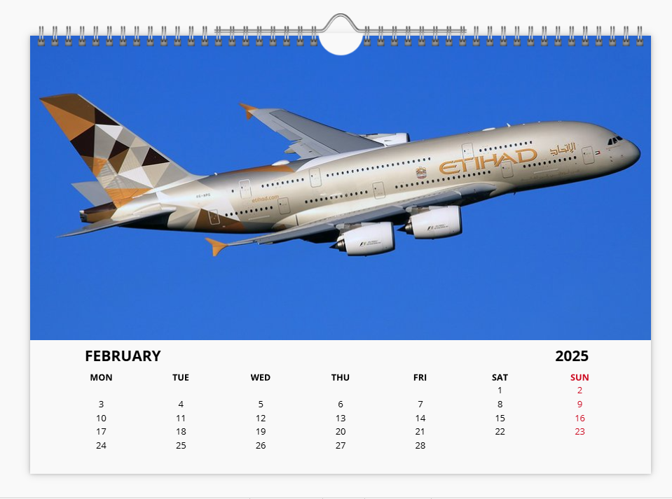 AIRBUS A380 2025 Tribute Calendar Wall Calendar A4 Landscape