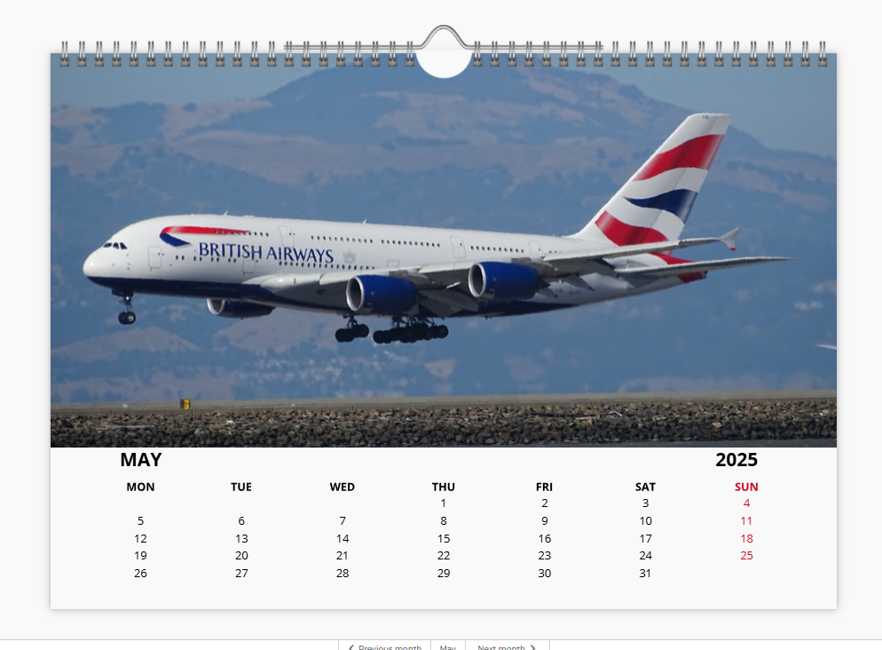 AIRBUS A380 2025 Tribute Calendar Wall Calendar A4 Landscape