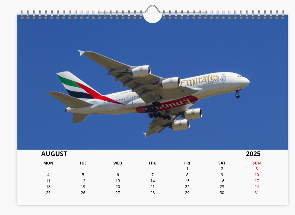 AIRBUS A380 2025 Tribute Calendar Wall Calendar A4 Landscape