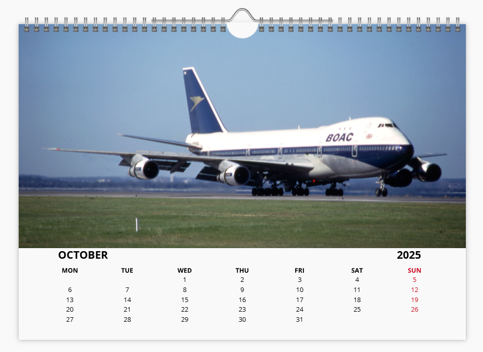 BOAC BRITISH OVERSEAS AIRWAYS CORPORATION 2025 Tribute Calendar A4 WALL Calendar