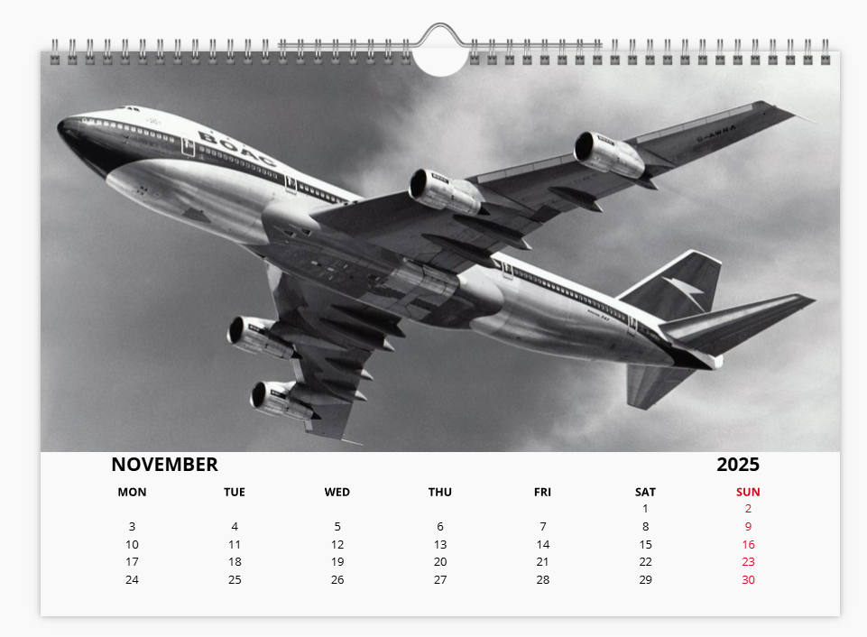 BOAC BRITISH OVERSEAS AIRWAYS CORPORATION 2025 Tribute Calendar A4 WALL Calendar