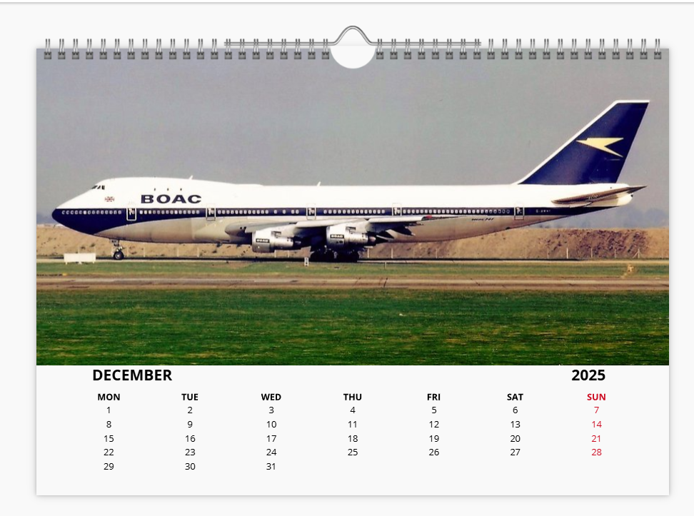 BOAC BRITISH OVERSEAS AIRWAYS CORPORATION 2025 Tribute Calendar A4 WALL Calendar