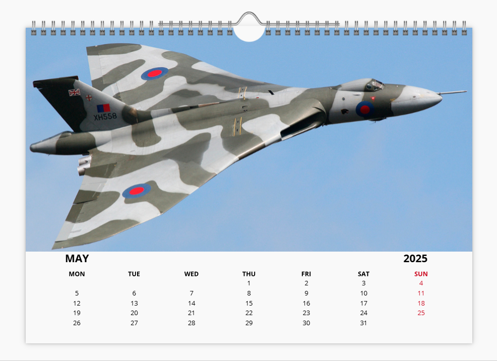 AVRO VULCAN RAF BOMBER 2025 Tribute Calendar A4 WALL Calendar