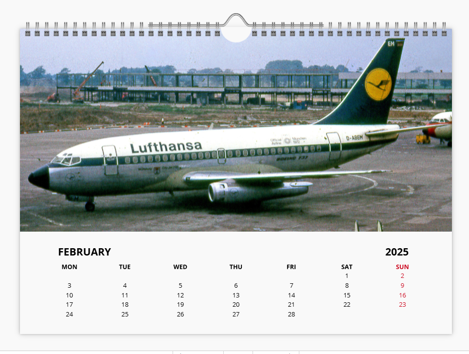 Lufthansa  2025 Aircraft Tribute Calendar A4 WALL Calendar