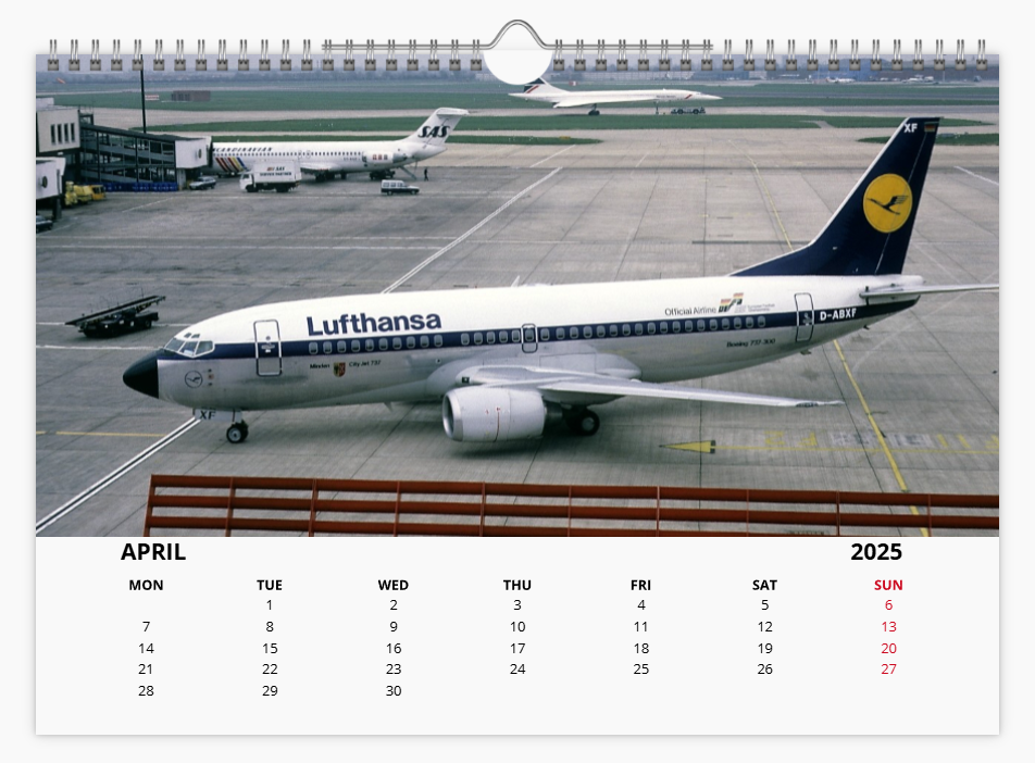 Lufthansa  2025 Aircraft Tribute Calendar A4 WALL Calendar