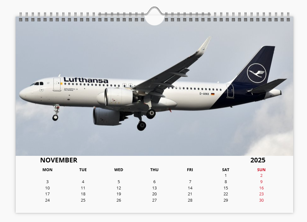 Lufthansa  2025 Aircraft Tribute Calendar A4 WALL Calendar