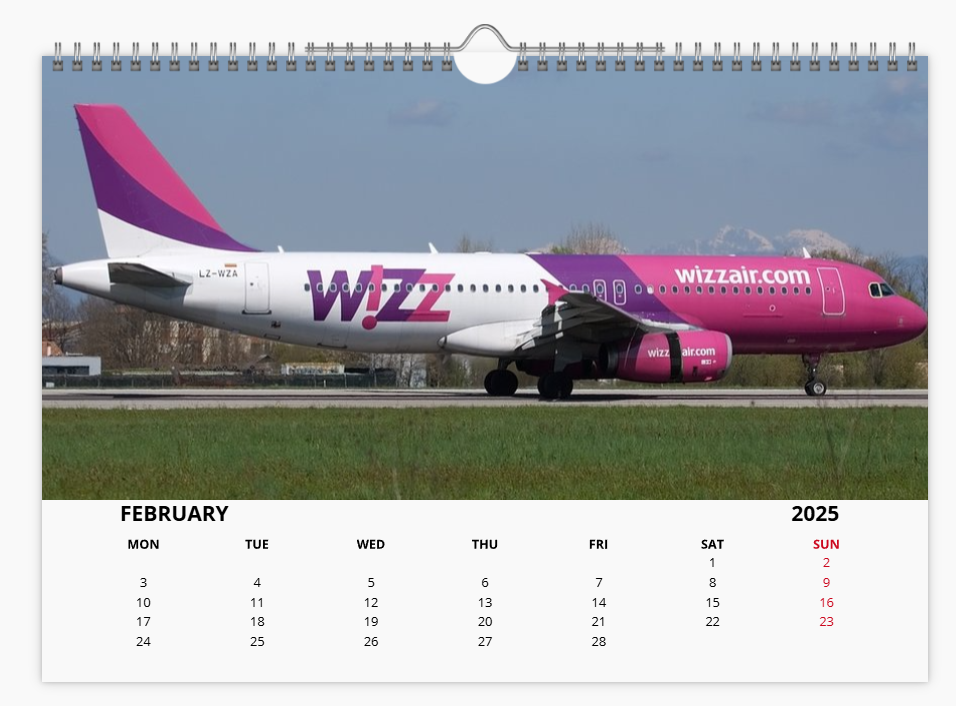 WIZZAIR 2025 Aircraft Tribute Calendar A4 WALL Calendar