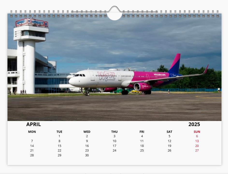 WIZZAIR 2025 Aircraft Tribute Calendar A4 WALL Calendar