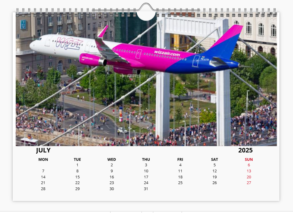 WIZZAIR 2025 Aircraft Tribute Calendar A4 WALL Calendar
