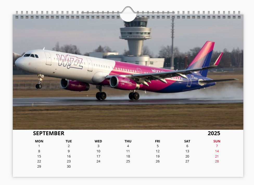 WIZZAIR 2025 Aircraft Tribute Calendar A4 WALL Calendar