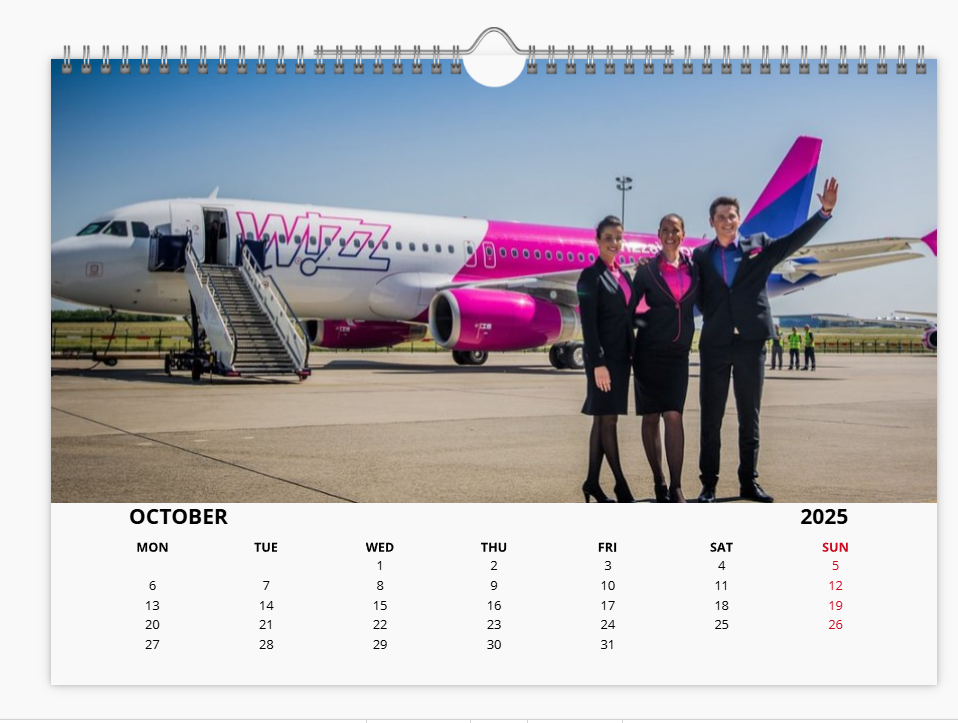 WIZZAIR 2025 Aircraft Tribute Calendar A4 WALL Calendar