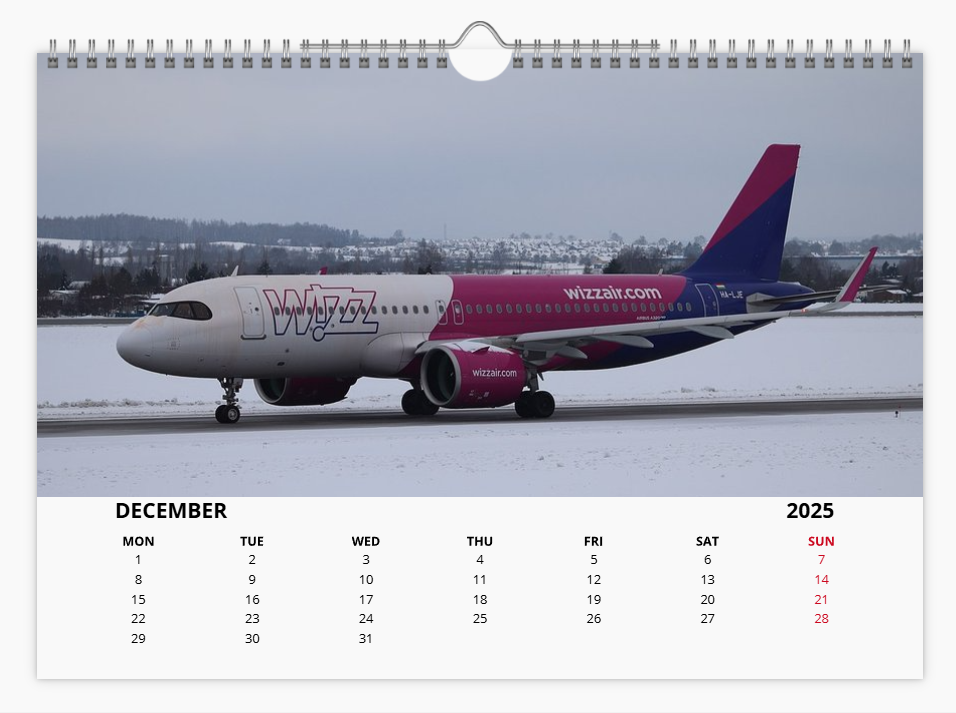 WIZZAIR 2025 Aircraft Tribute Calendar A4 WALL Calendar