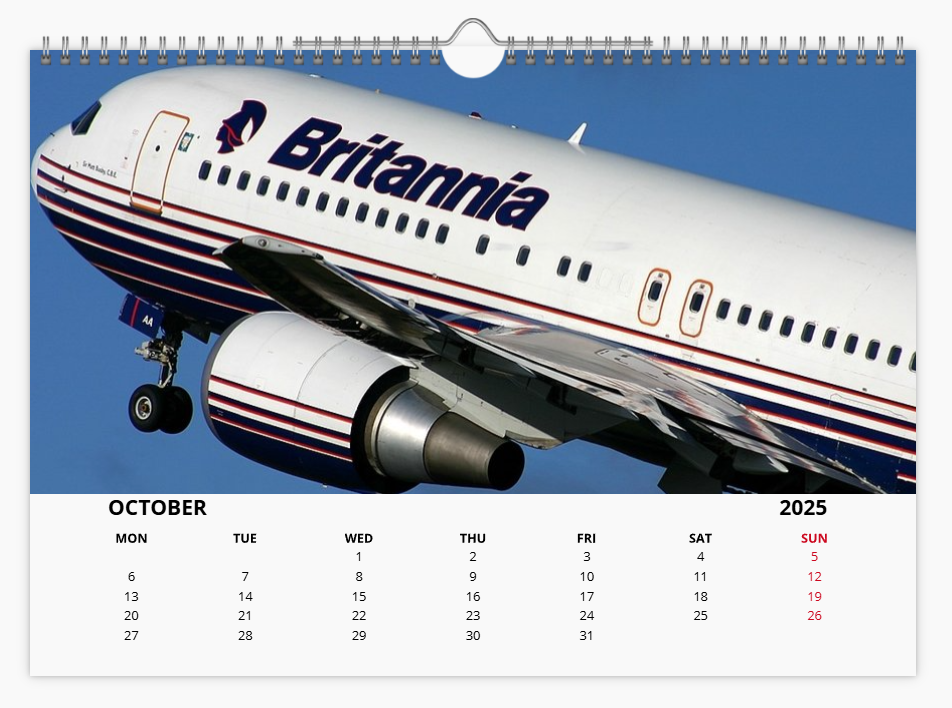 BRITANNIA AIRWAYS 2025 Tribute Calendar A4 WALL Calendar