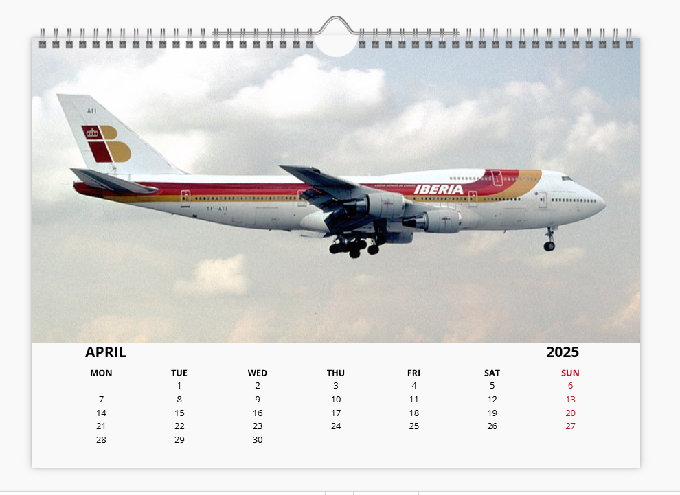 BOEING 747 2025 Tribute Calendar A4 WALL Calendar