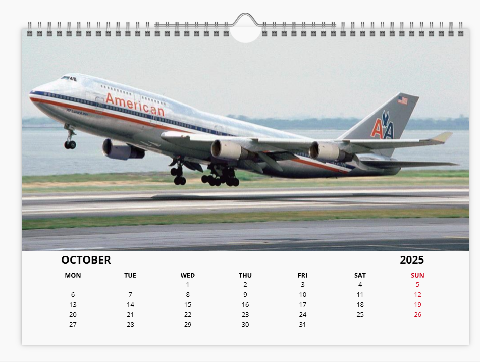 BOEING 747 2025 Tribute Calendar A4 WALL Calendar