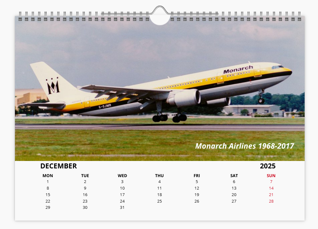 British Independent Airlines of the past 2025 Aircraft Tribute Calendar A4 WALL Calendar
