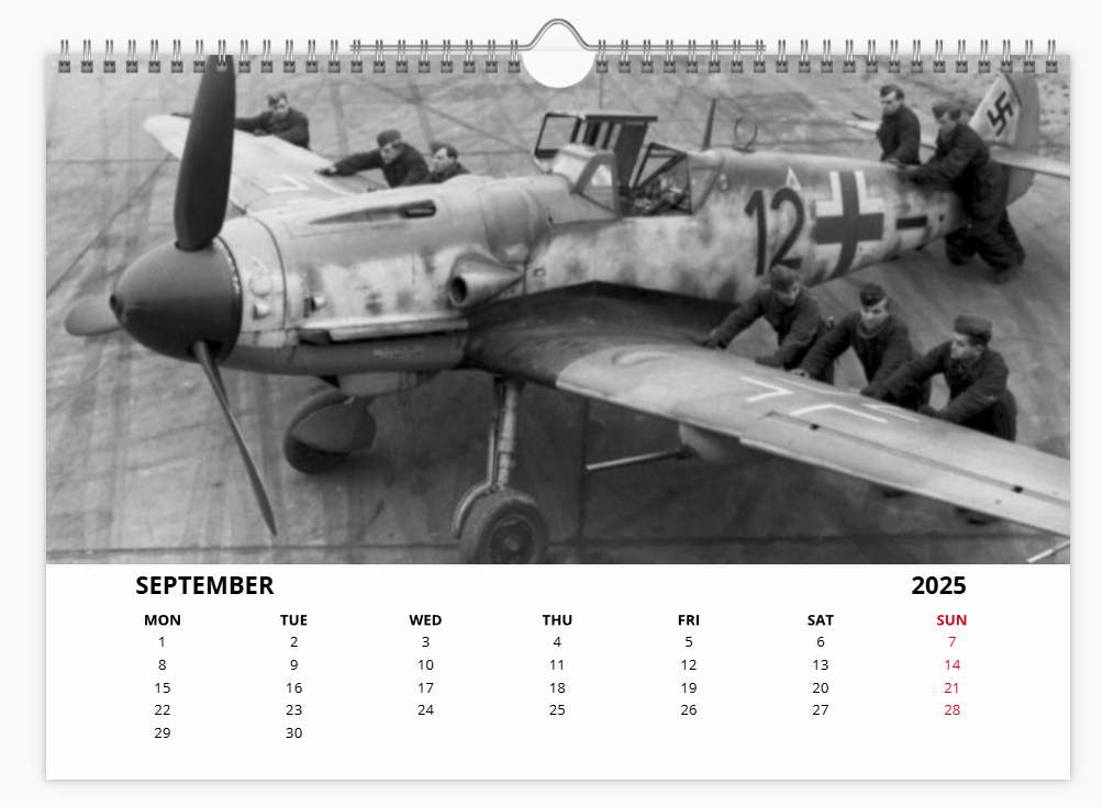Messerschmitt 109 Luftwaffe Fighter  2025 Aircraft Tribute Calendar A4 WALL Calendar