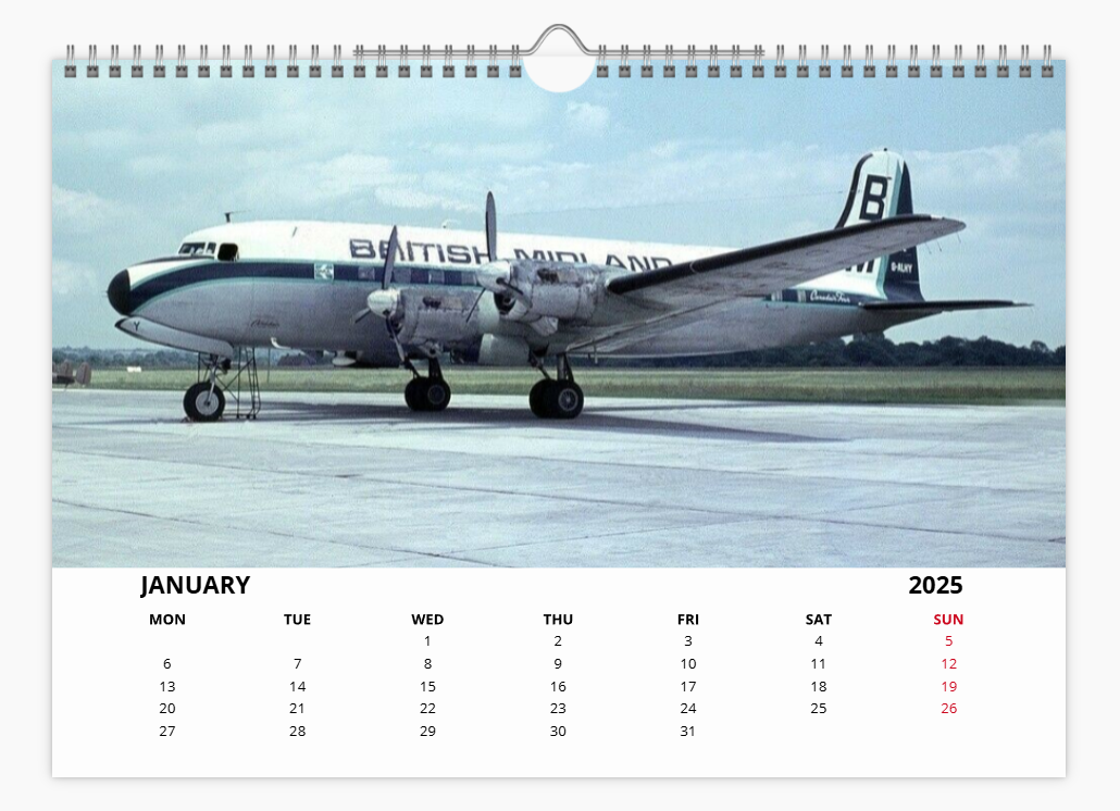 BMA BRITISH MIDLAND AIRWAYS 2025 Tribute Calendar A4 WALL Calendar