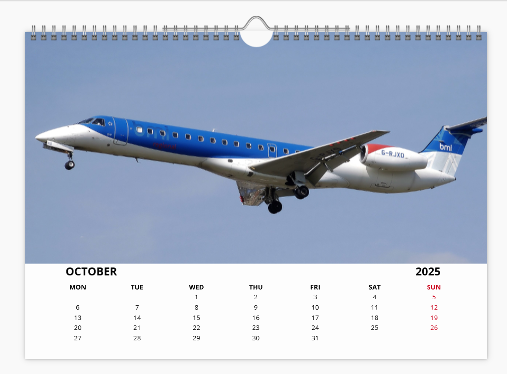 BMA BRITISH MIDLAND AIRWAYS 2025 Tribute Calendar A4 WALL Calendar