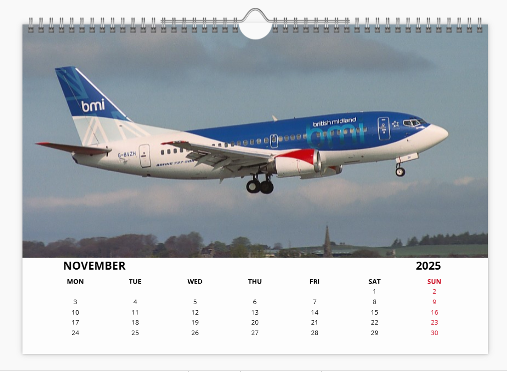 BMA BRITISH MIDLAND AIRWAYS 2025 Tribute Calendar A4 WALL Calendar