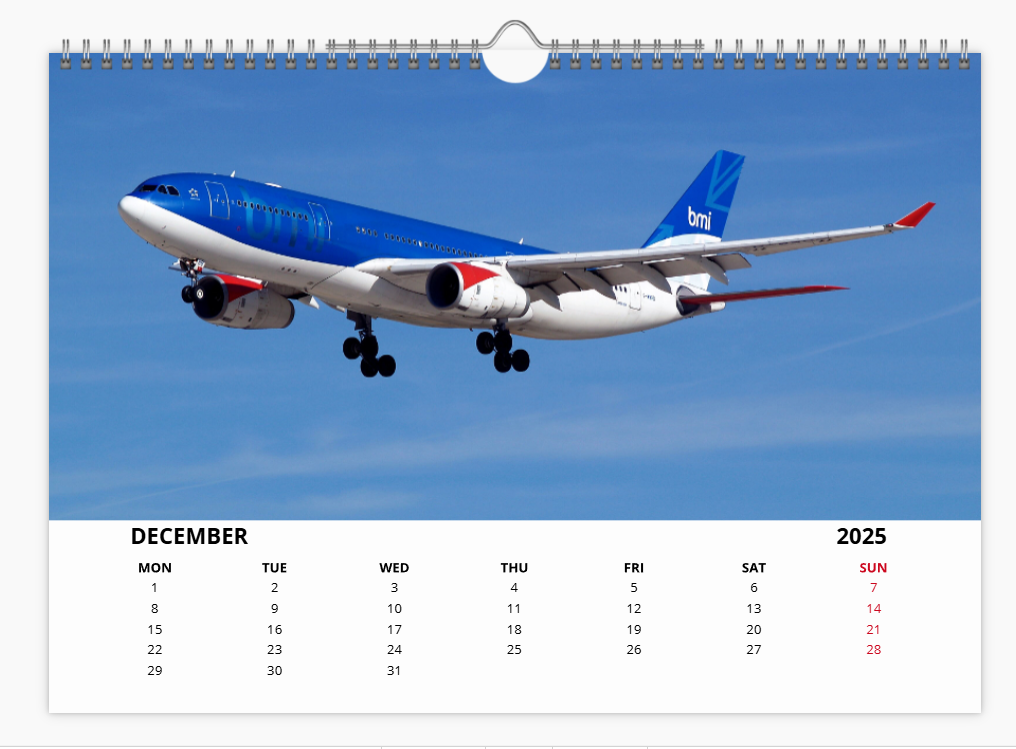 BMA BRITISH MIDLAND AIRWAYS 2025 Tribute Calendar A4 WALL Calendar