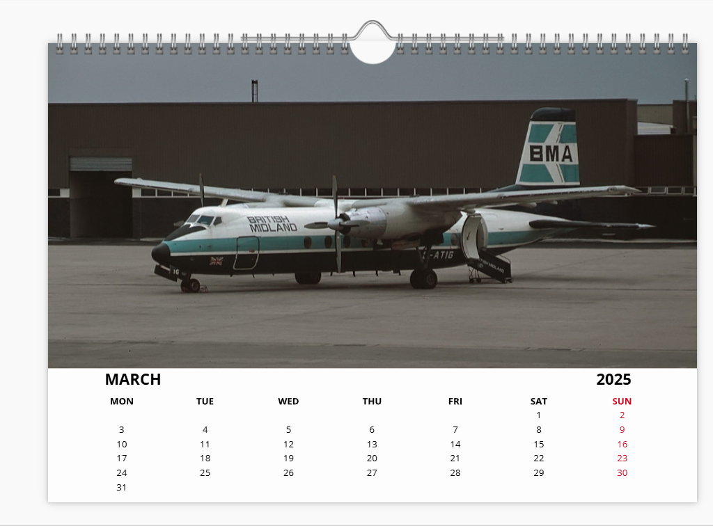 BMA BRITISH MIDLAND AIRWAYS 2025 Tribute Calendar A4 WALL Calendar