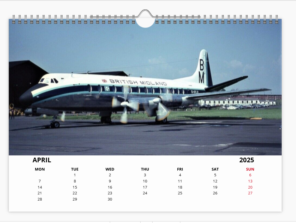 BMA BRITISH MIDLAND AIRWAYS 2025 Tribute Calendar A4 WALL Calendar