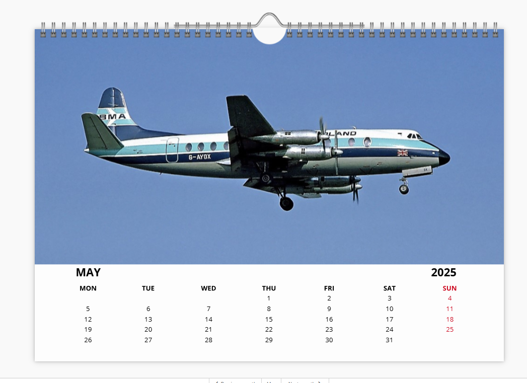 BMA BRITISH MIDLAND AIRWAYS 2025 Tribute Calendar A4 WALL Calendar