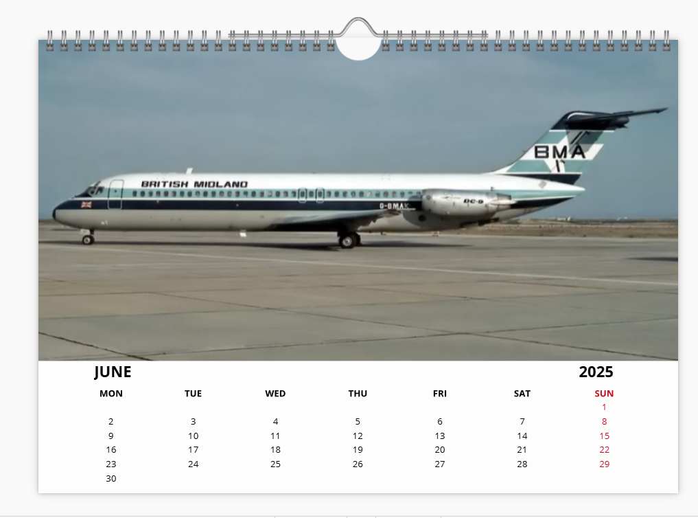 BMA BRITISH MIDLAND AIRWAYS 2025 Tribute Calendar A4 WALL Calendar