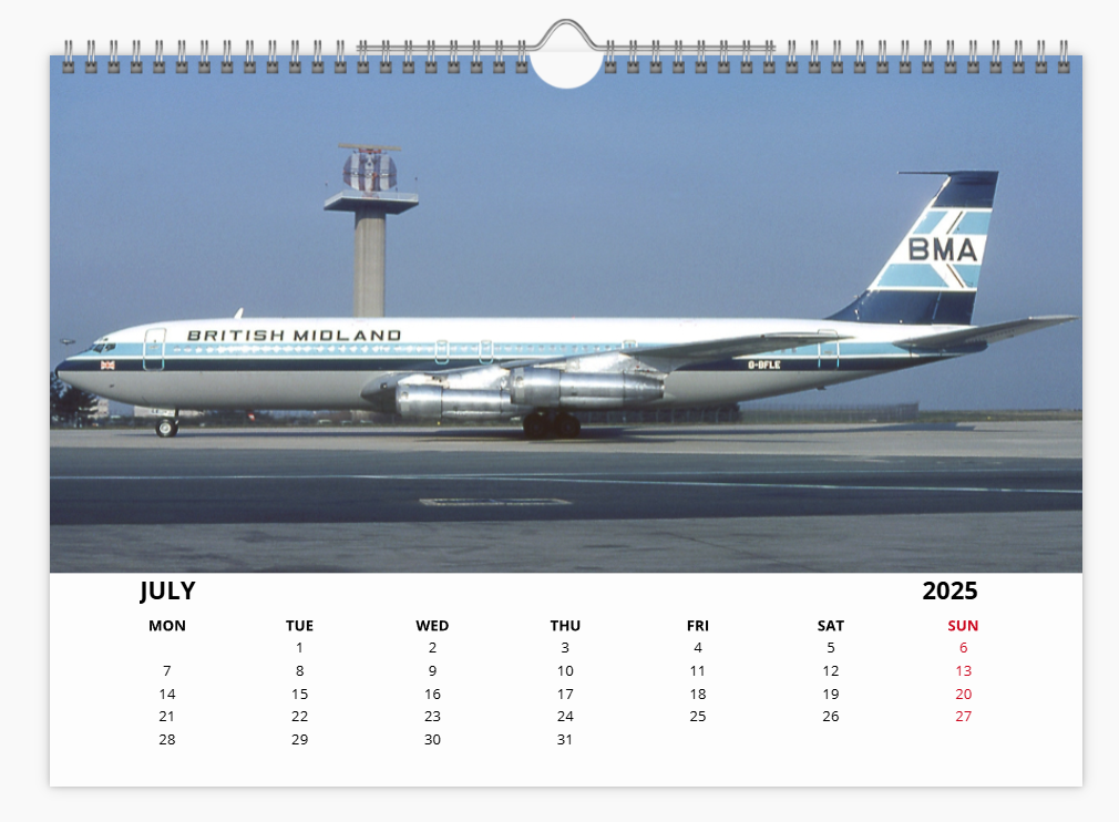 BMA BRITISH MIDLAND AIRWAYS 2025 Tribute Calendar A4 WALL Calendar