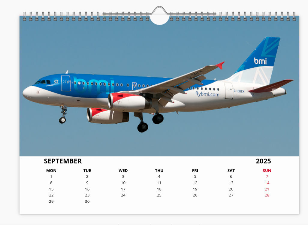 BMA BRITISH MIDLAND AIRWAYS 2025 Tribute Calendar A4 WALL Calendar