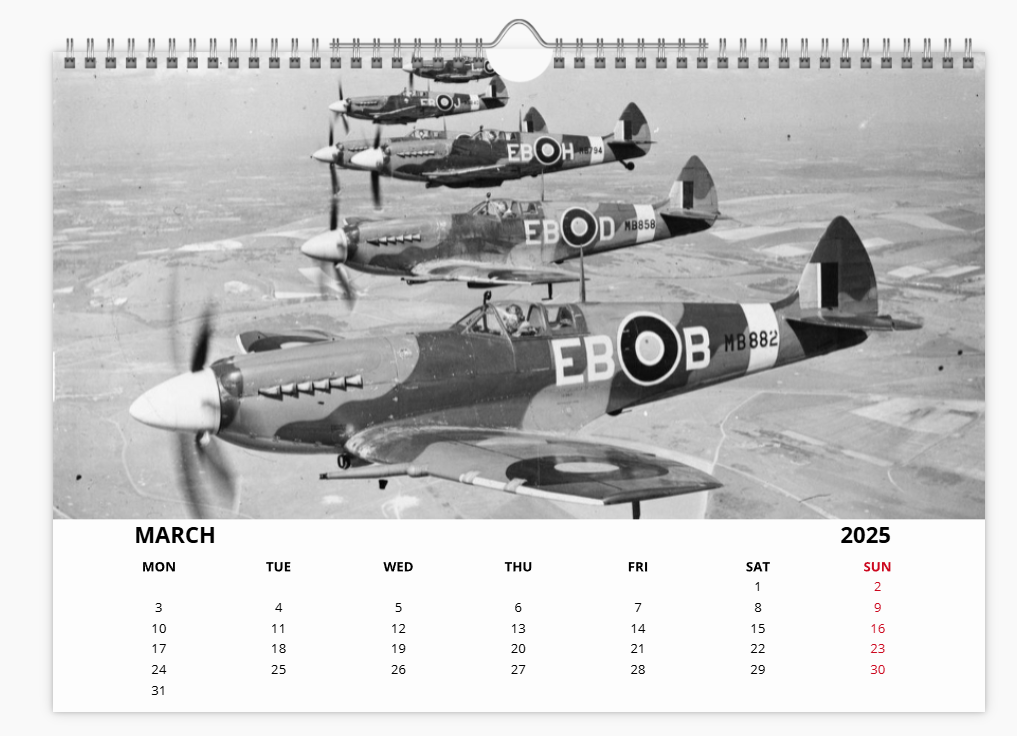 Supermarine Spitfire RAF Fighter 2025 Aircraft Tribute Calendar A4 WALL Calendar