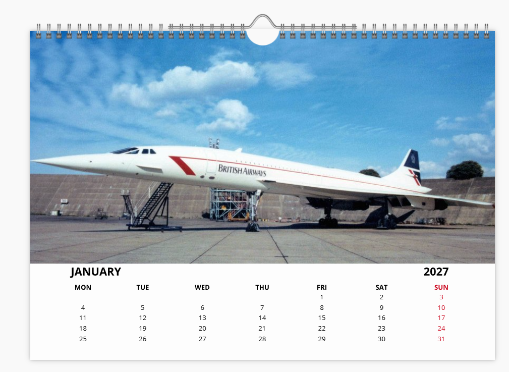 CONCORDE 2027 Tribute Calendar A4 WALL Calendar BA AF SQ