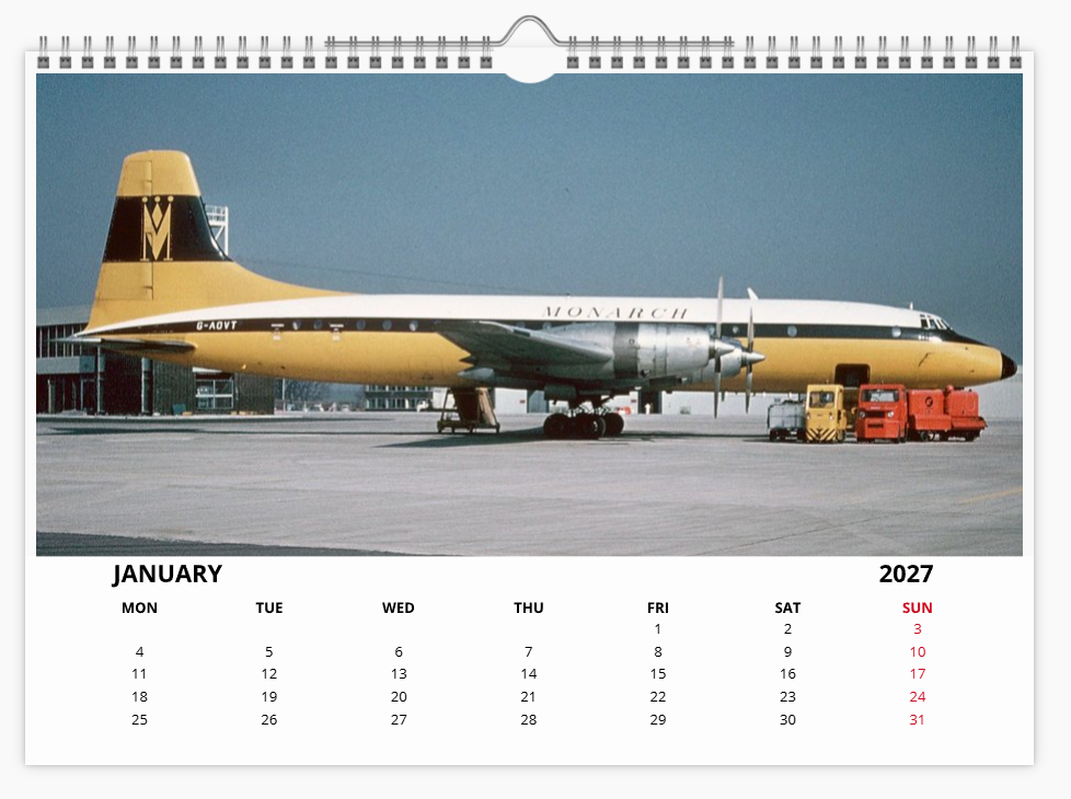 Monarch Airlines 2027 Aircraft Tribute Calendar A4 WALL Calendar