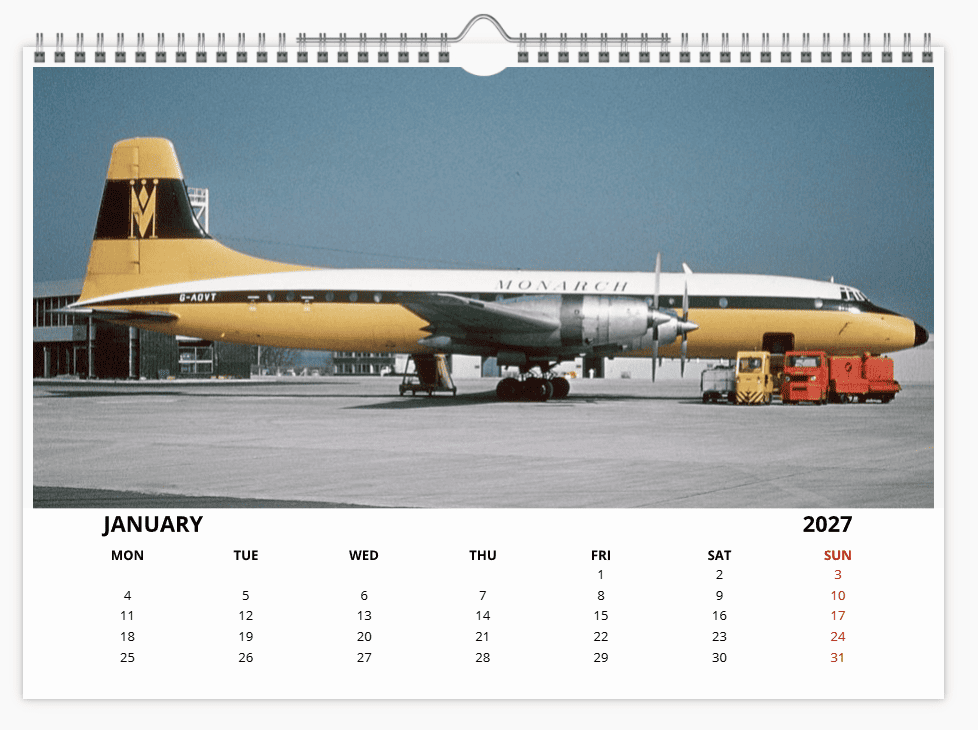 Monarch Airlines 2027 Aircraft Tribute A4 Wall Calendar