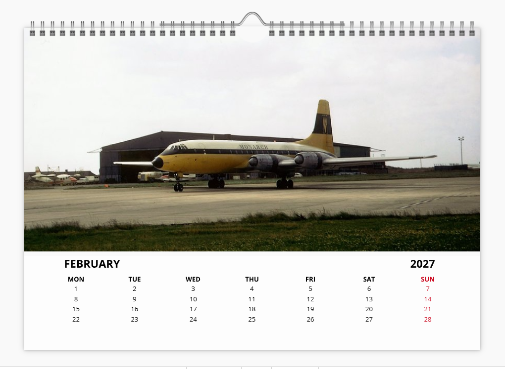 Monarch Airlines 2027 Aircraft Tribute A4 Wall Calendar
