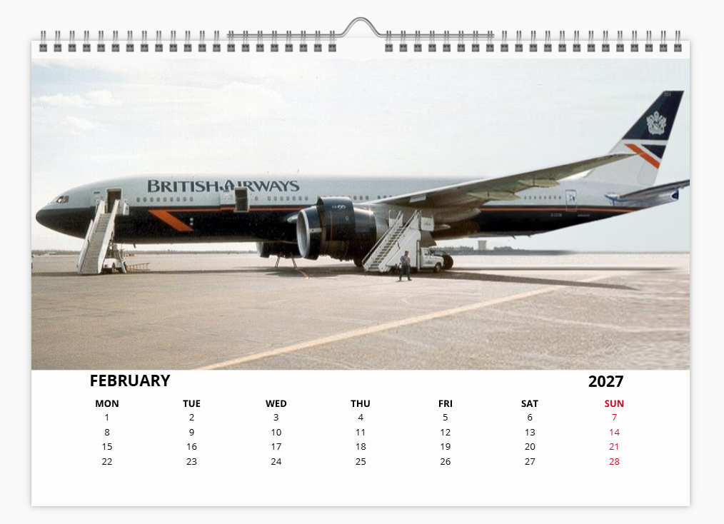 British Airways Boeing 777 2027 A4 Wall Calendar