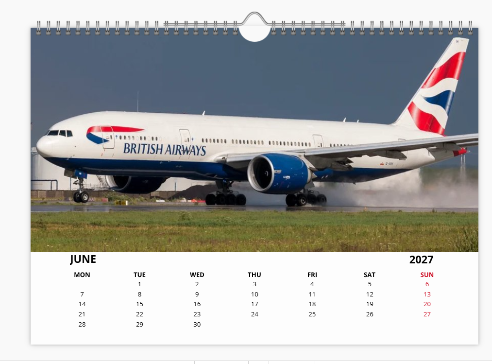 British Airways Boeing 777 2027 Calendar A4 WALL Calendar